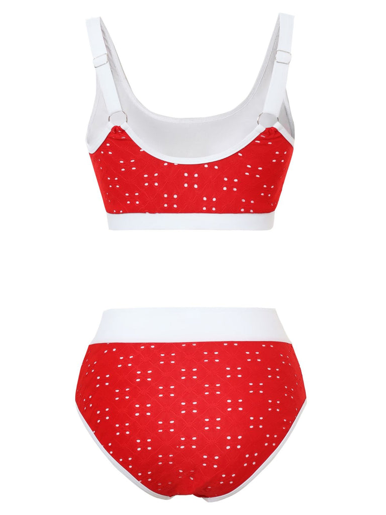 1940s Eyelet High Waisted Color Block Tankini Set - vintage fashion, retro style