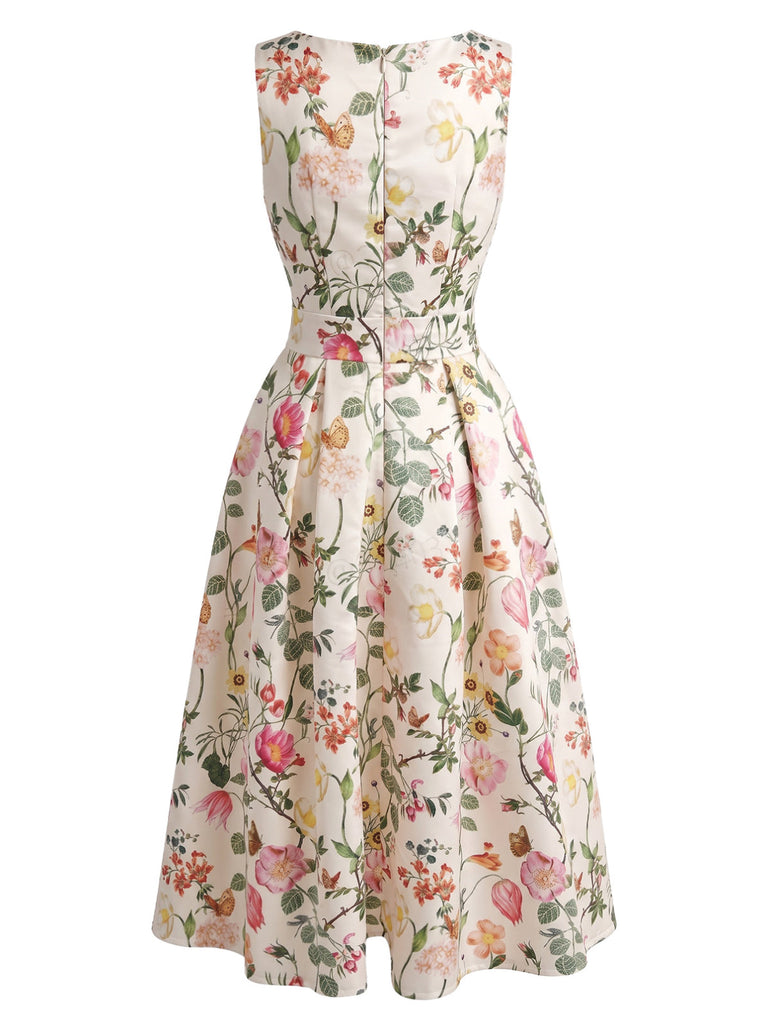 1940s Floral Print Sleeveless A-Line Dress 2