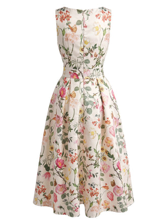 1940s Floral Print Sleeveless A-Line Dress 2