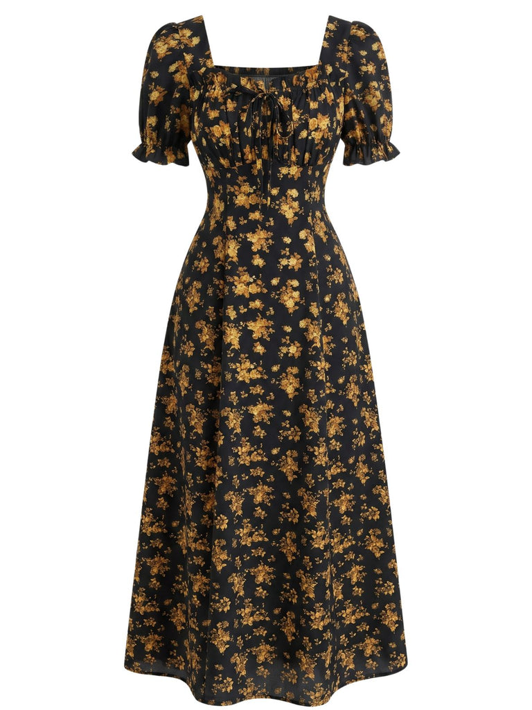 Abito Midi Floreale con Maniche a Sbuffo Anni '40 6