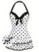 1940s Halter Polka Dots Bow One-Piece Swimsuit, classic vintage style summer beach collection