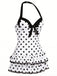 1940s Halter Polka Dots Bow One-Piece Swimsuit, classic vintage style summer beach collection