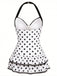 1940s Halter Polka Dots Bow One-Piece Swimsuit, classic vintage style summer beach collection