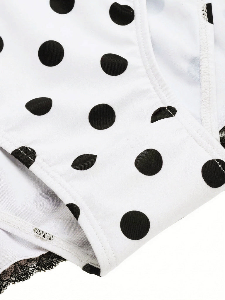 1940s Halter Polka Dots Bow One-Piece Swimsuit, classic vintage style summer beach collection