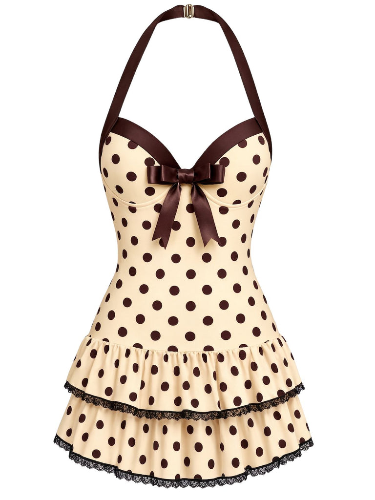 Costumi intero fiocco a pois blu anni '40