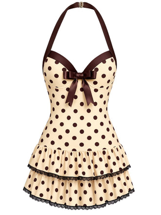 [Prevendita] Costumi intero fiocco a pois colore crema anni '40