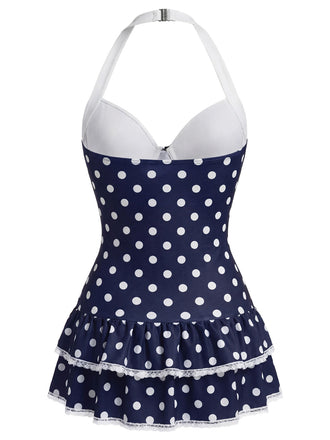 [Prevendita] Costumi intero fiocco a pois blu navy anni '40