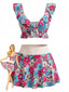 Set Tankini Multicolore Anni '40 Floreale con Volant Scollo a Cuore