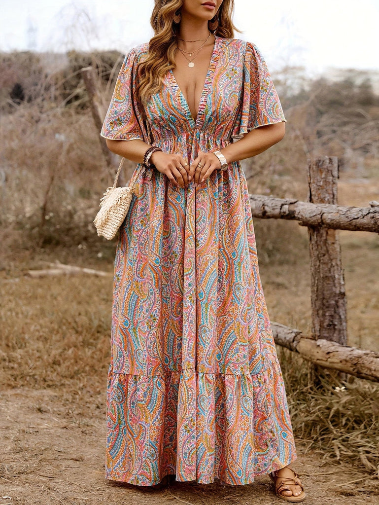 1940s Paisley Vintage V-Neck Dress - vintage dress, retro fashion