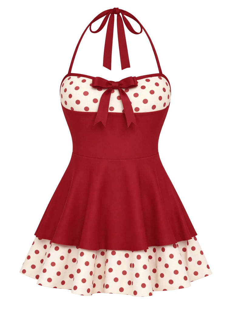 [Prevendita] Costumi intero a pois con scollo all'americana rosso anni '40