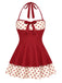 [Prevendita] Costumi intero a pois con scollo all'americana rosso anni '40