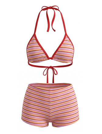 Set Bikini Triangolo Rosso a Righe Halter a Costine Anni '40 2
