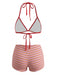 Set Bikini Triangolo Rosso a Righe Halter a Costine Anni '40 3