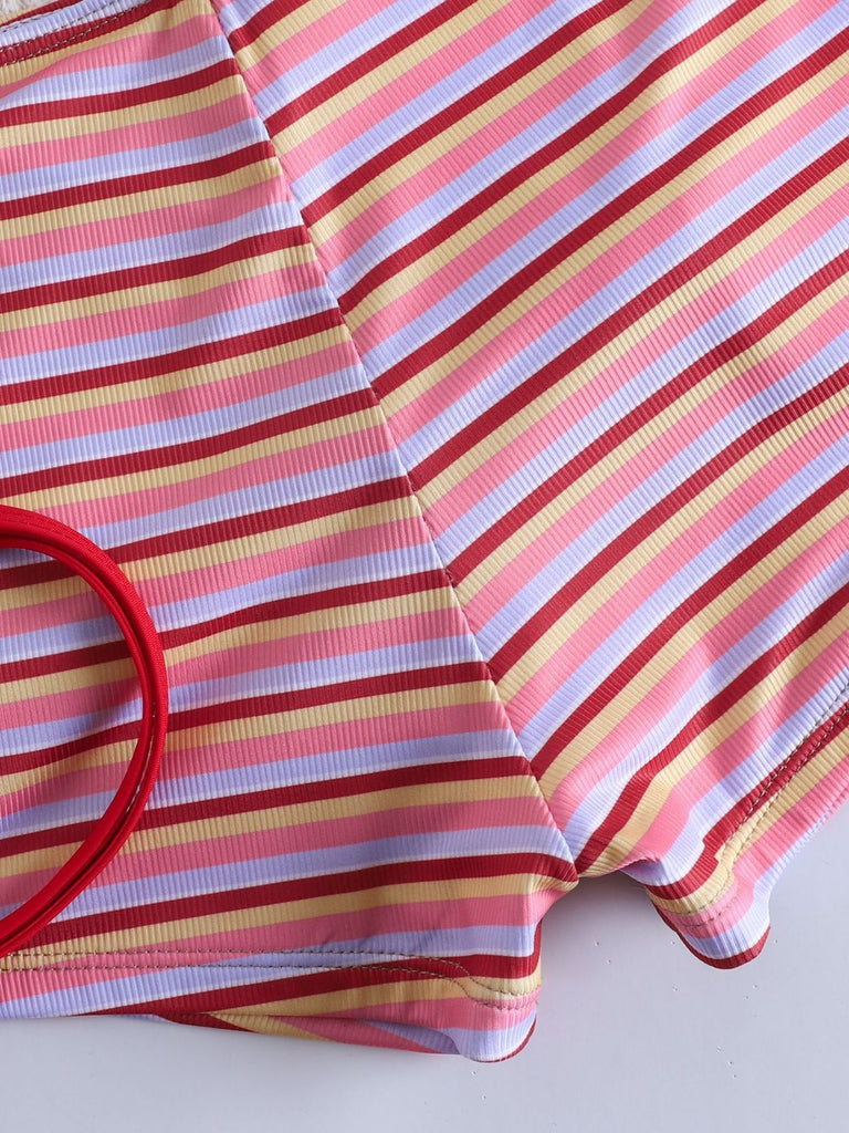 Set Bikini Triangolo Rosso a Righe Halter a Costine Anni '40 9