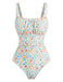 Costume da Bagno Intero a Fiorellini Scollo Quadrato Arricciato Anni '40 2