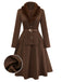 2PCS Brown 1940s Double Faux Fur Collar Jacket & A-Line Skirt - vintage skirt, retro style