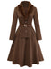 2PCS Brown 1940s Double Faux Fur Collar Jacket & A-Line Skirt - vintage skirt, retro style