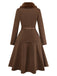 2PCS Brown 1940s Double Faux Fur Collar Jacket & A-Line Skirt - vintage skirt, retro style