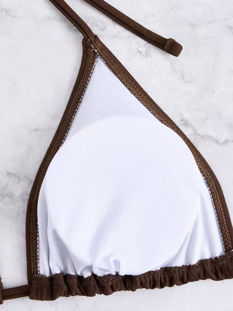 Tinta Unita con Allacciatura al Collo Set Bikini & Crochet Cover-Up Anni '40
