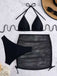 Tinta Unita con Allacciatura al Collo Set Bikini & Crochet Cover-Up Anni '40