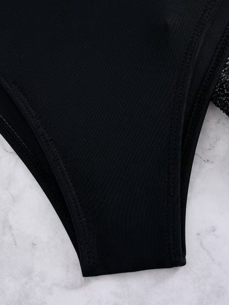 Tinta Unita con Allacciatura al Collo Set Bikini & Crochet Cover-Up Anni '40