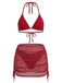 Tinta Unita con Allacciatura al Collo Set Bikini & Crochet Cover-Up Anni '40