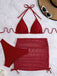 Tinta Unita con Allacciatura al Collo Set Bikini & Crochet Cover-Up Anni '40