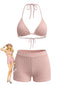Set Bikini Tinta Unita Anni '40 con Tessuto Strutturato e Scollo All'americana