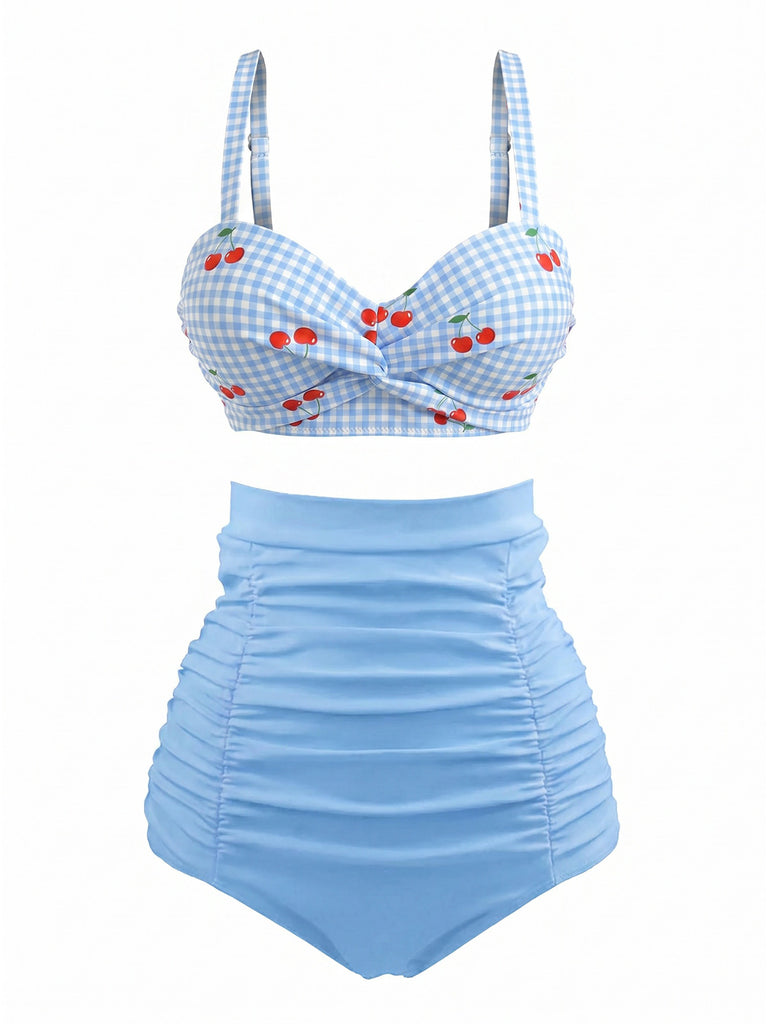 Bikini a righe spalline colorblock blu navy anni '40