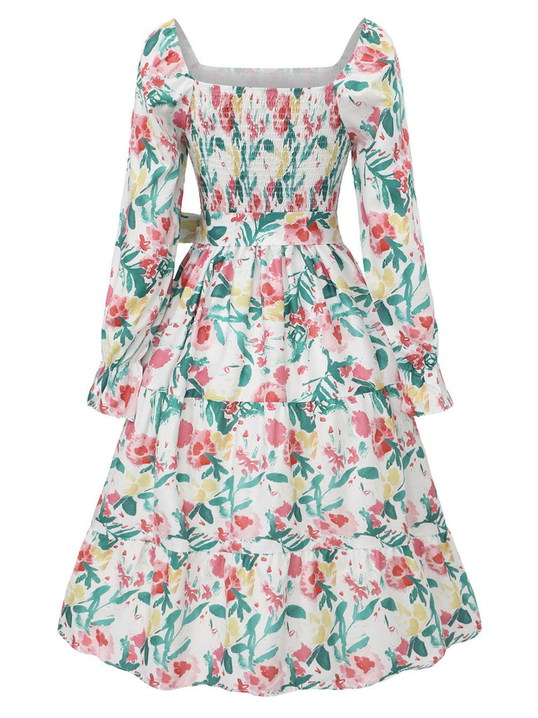 Floral dress with long sleeves on a white background