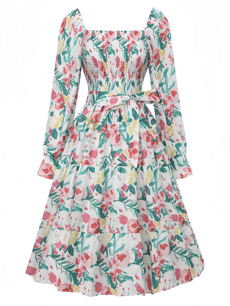 Floral dress with long sleeves on a white background