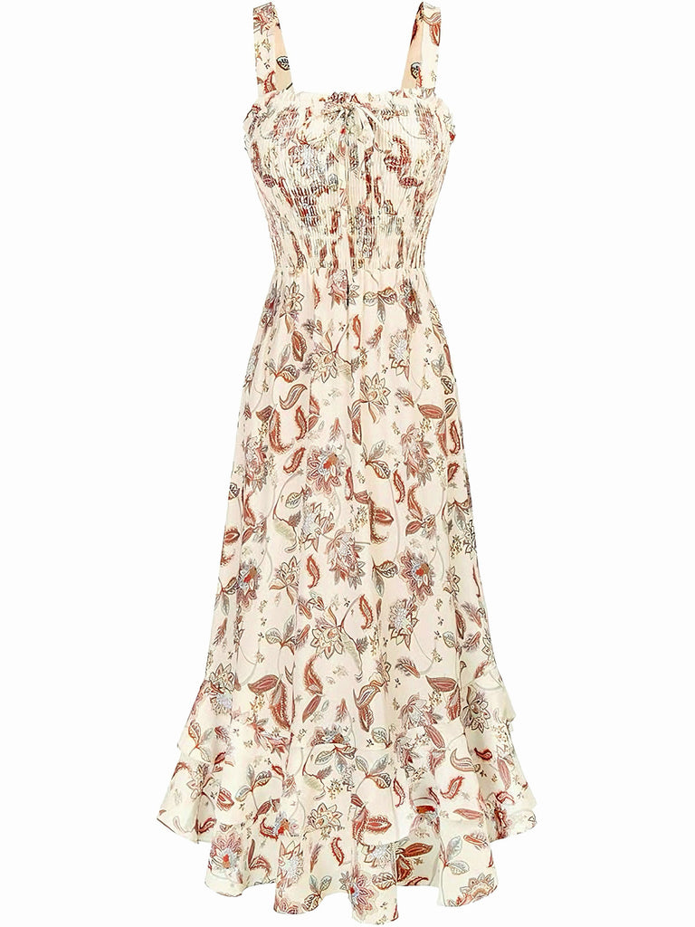 Floral dress with thin straps on a white background