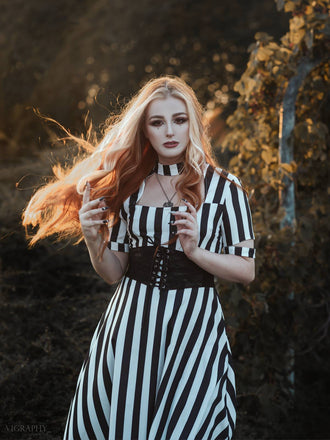 Abito a righe con colletto cava Halloween anni '50