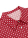 Red 1950s Polka Dot Short Sleeve Bodycon Belted Shirt Blouse - vintage fashion, retro style, elegant red
