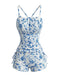 [Pre-Vendita] 2 Pezzi Tankini Floreale Plissé con Short a Vita Alta Blu Anni '50 3