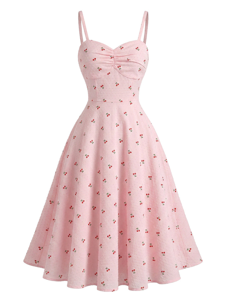 Abito Svasato Spalline Sottili in Cotone Jacquard Anni '50