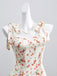 Abito Beige Floreale con Spalline da Annodare Scollo a Cuore Anni '50 5