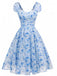 [Prevendita] Abito Blu Anni '50 Floreale con Scollo a Cuore e Fiocco