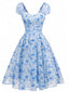[Prevendita] Abito Blu Anni '50 Floreale con Scollo a Cuore e Fiocco