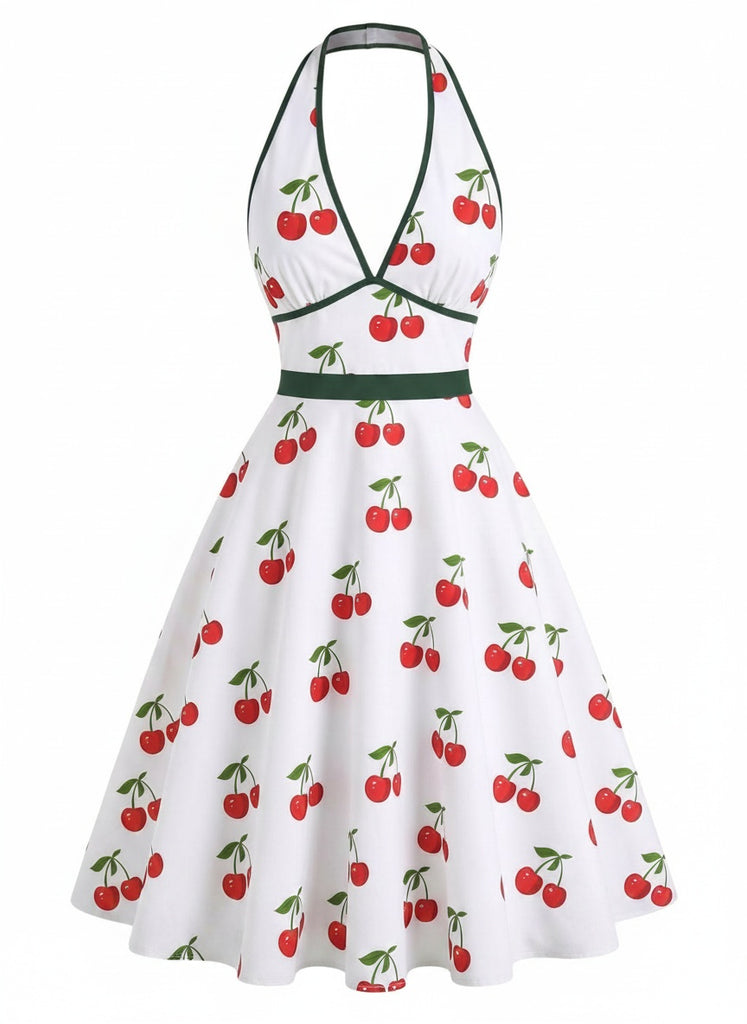[Prevendita] Abito scollo a V ciliegie bianco anni '50