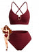 Set Tankini Tinta Unita a Vita Alta con Dettaglio Metallico a U Anni '50