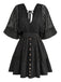 Abito Tinta Unita in Pizzo Patchwork Manica a Pipistrello Scollo a V Anni '70 11
