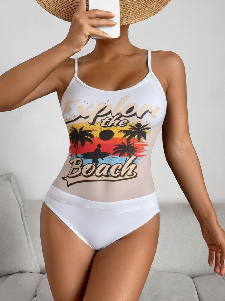 Set Tankini con Palme e Rete con Spalline Sottili Anni '50 7