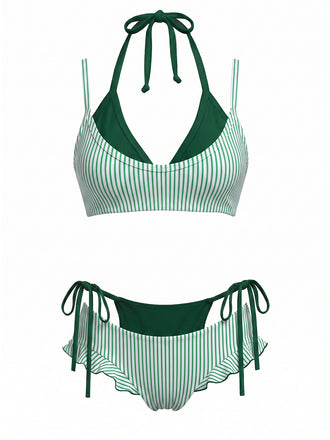 [Prevendita] Set Bikini Verde Anni '50 a Quadri con Fiocco e Doppio Strato