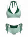 Set Bikini Giallo Anni '50 a Quadri con Fiocco e Doppio Strato