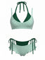 [Prevendita] Set Bikini Verde Anni '50 a Quadri con Fiocco e Doppio Strato