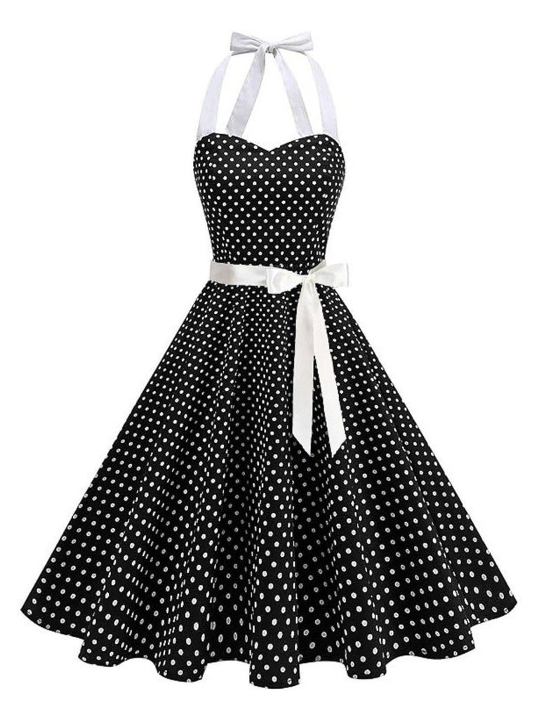 Abito a Ruota Anni '50 a Pois con Scollo All'americana