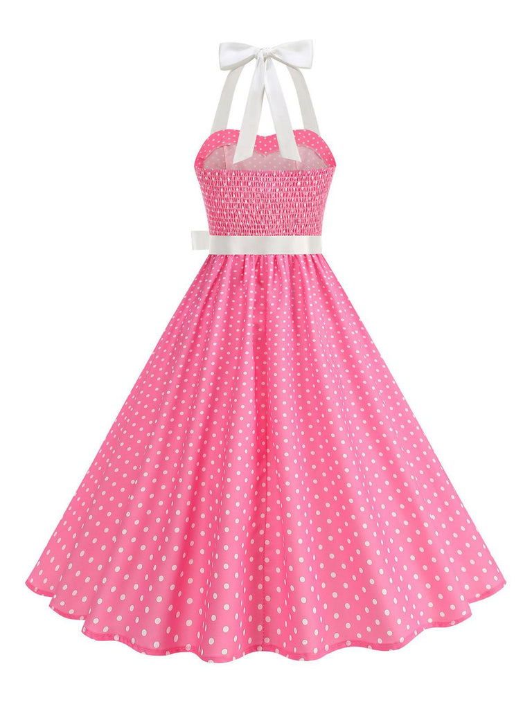 Abito a Ruota Anni '50 a Pois con Scollo All'americana