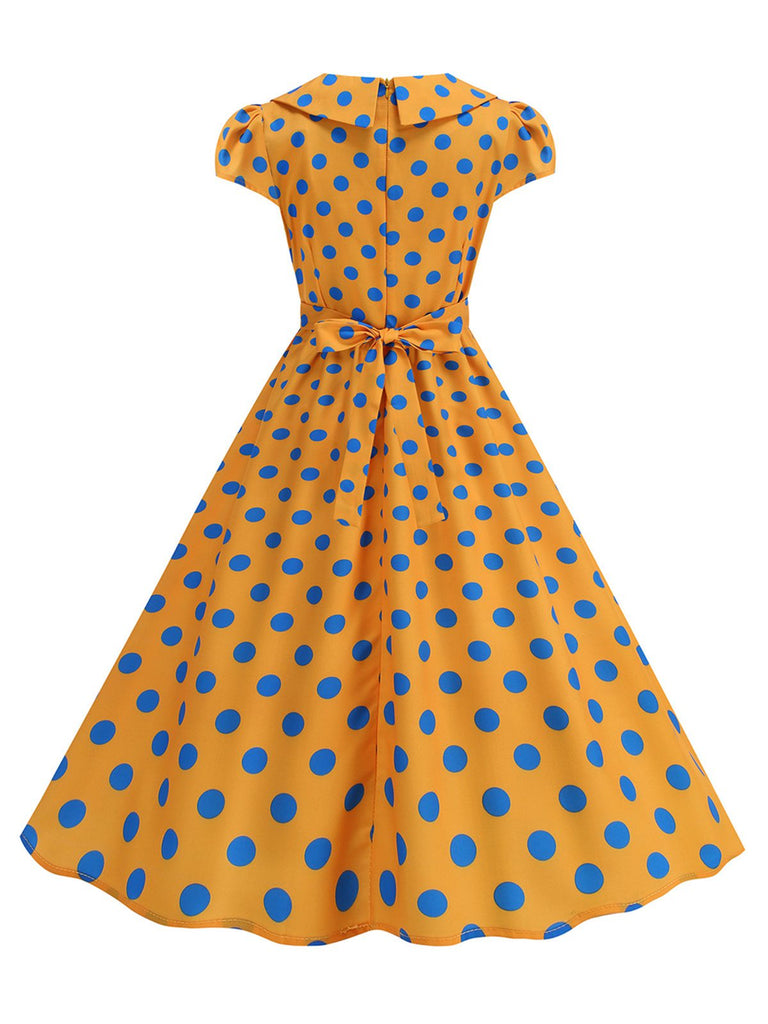 1950s Polka Dot Lapel Collar Cap Sleeve Swing Dress, vintage dress, retro fashion, rockabilly, pin-up fashion - perfect for women who love vintage and retro fashion