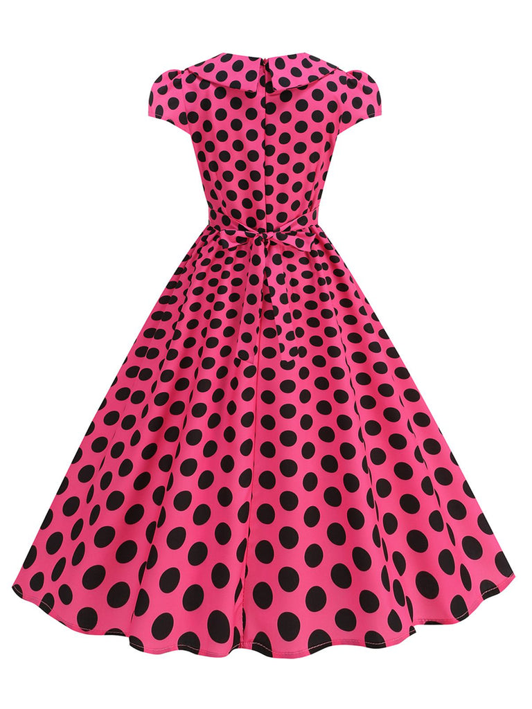 1950s Polka Dot Lapel Collar Cap Sleeve Swing Dress, vintage dress, retro fashion, rockabilly, pin-up fashion - perfect for women who love vintage and retro fashion